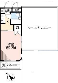 最上階ルーフバルコニー付き1Kタイプ 最上階ルーフバルコニー付き1Kタイプ