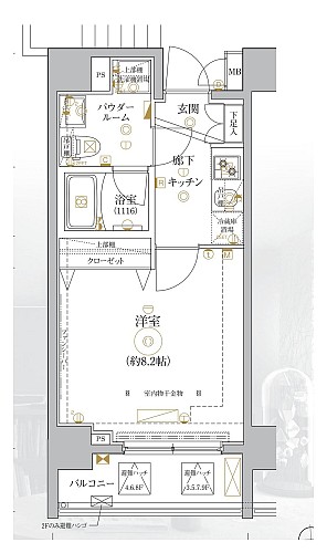 間取図(1K/専有26.71m2・バルコニー4.44m2) 間取図(1K/専有26.71m2・バルコニー4.44m2)